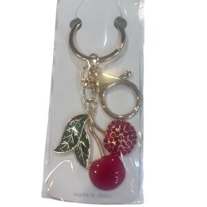 Cherry Bag Charm Keychain Gold Tone Fruit Charm Purse Accessory NWT